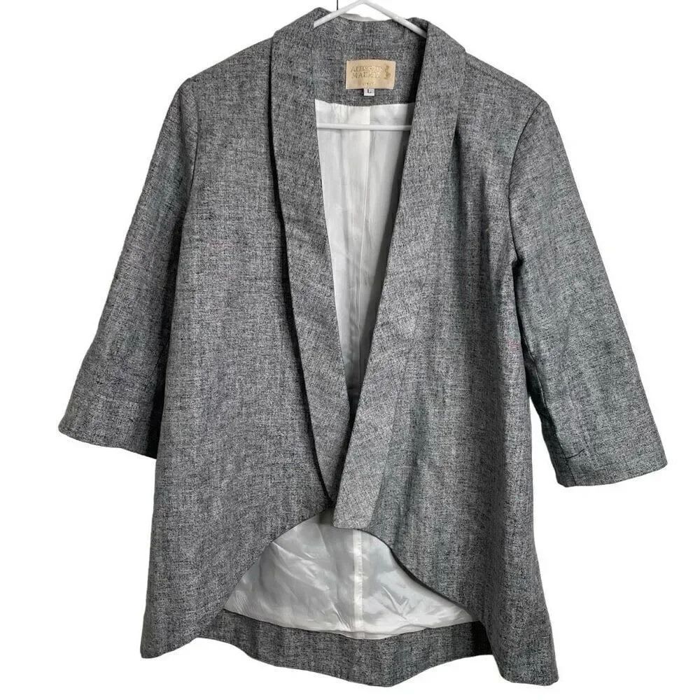 Vtg Alberto Makali Womens Blazer L Gray Lined Hi Low Hem Structured 3/4 Sleeve